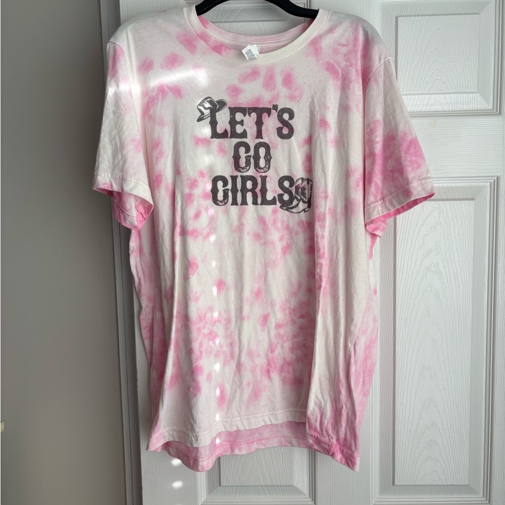 Bella Canvas Pink and White Kids Tee - Let's Go Girls - Picture 1 of 2